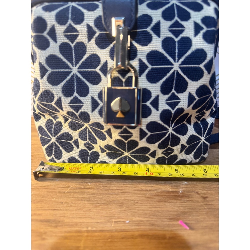 Kate Spade Remedy Spade Flower Jacquard Small Top Handle Bag Navy Blue Cream - Picture 10 of 14